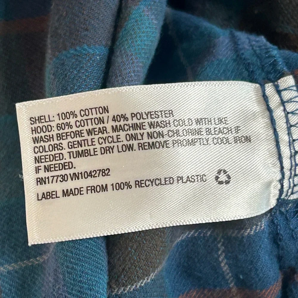 Art Class Boys Hooded Flannel Shirt Blue Brown Plaid L 12/14‎ Button Down Hoodie